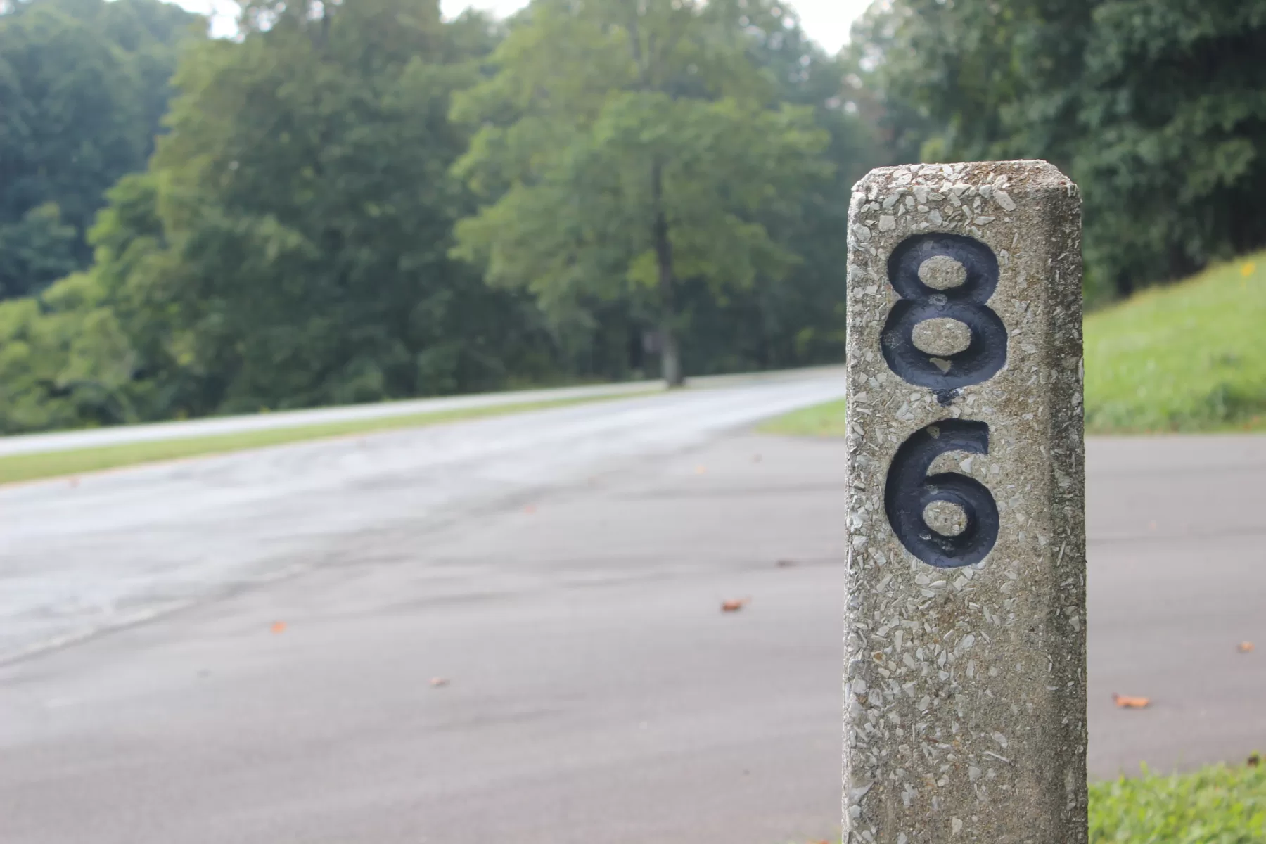 A concrete post marking the miles from the start of the Blue Ridge Parkway